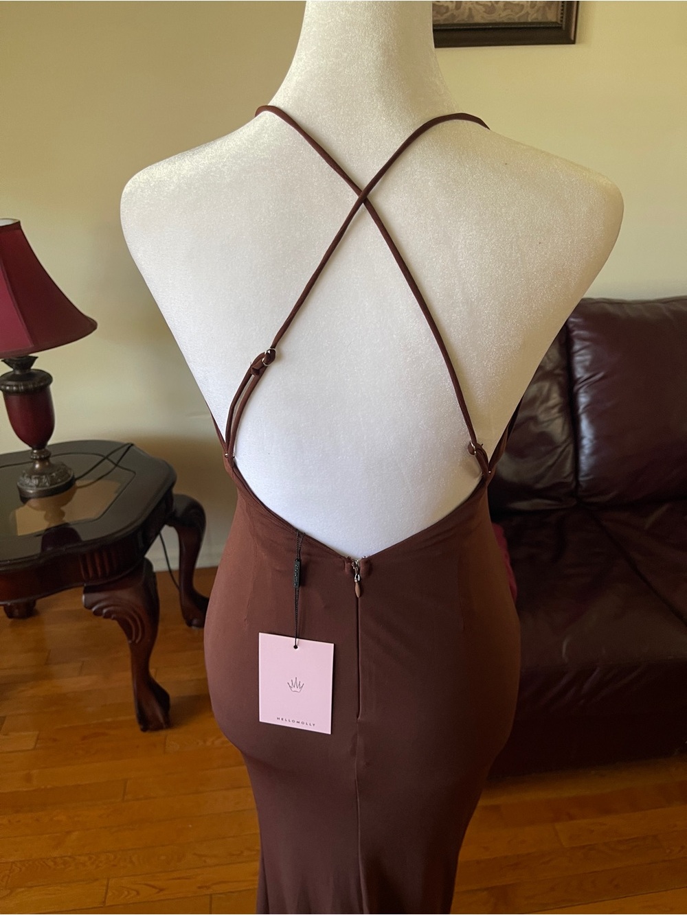 Hello Molly Chocolate Brown Open Back Maxi Dress XS 2 NWT Formal Evening Gown - Picture 9 of 11